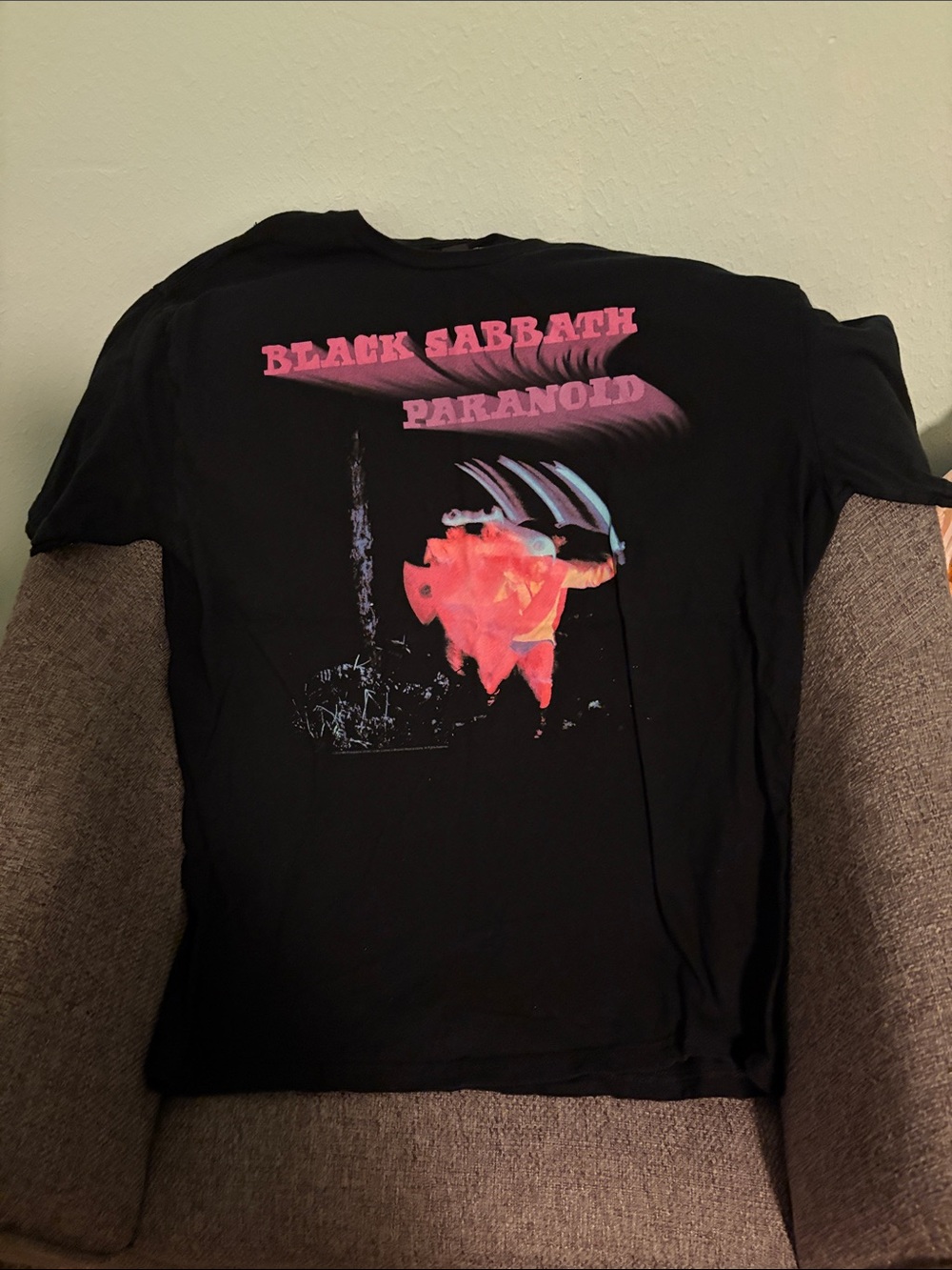 Gildan Black Sabbath Paranoid Tee - Black with Pink & Orange Artwork